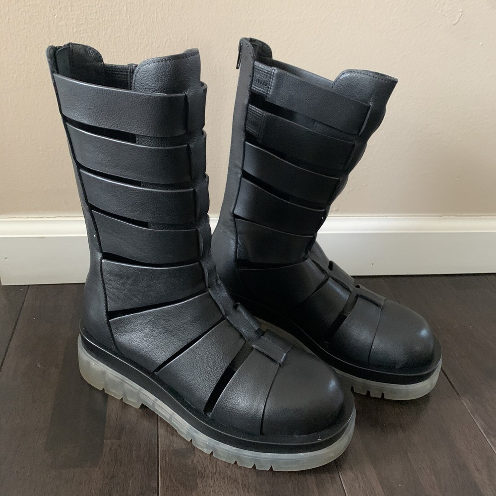 Jeffrey Campbell Women's Size 7.5 Boots Dozing Cutout Black Leather Gladiator